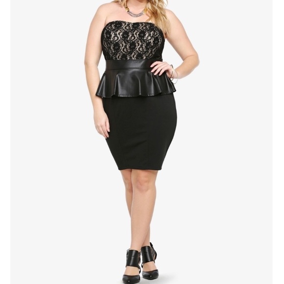 torrid Dresses & Skirts - Torrid Dress Laced Top, Leather Peplum. Size 20.